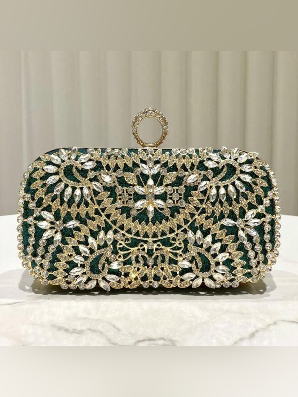 Embellished Crystal Evening Clutch in Emerald Green